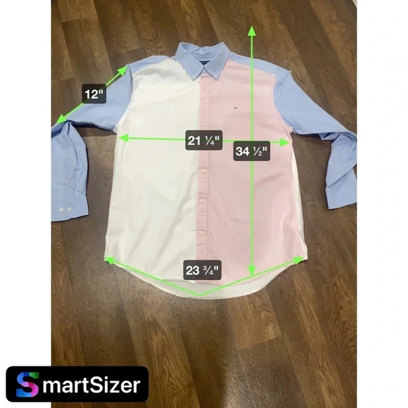 Tommy Hilfiger Long sleeve button down blue pink white color block shirt size XL - Picture 10 of 11